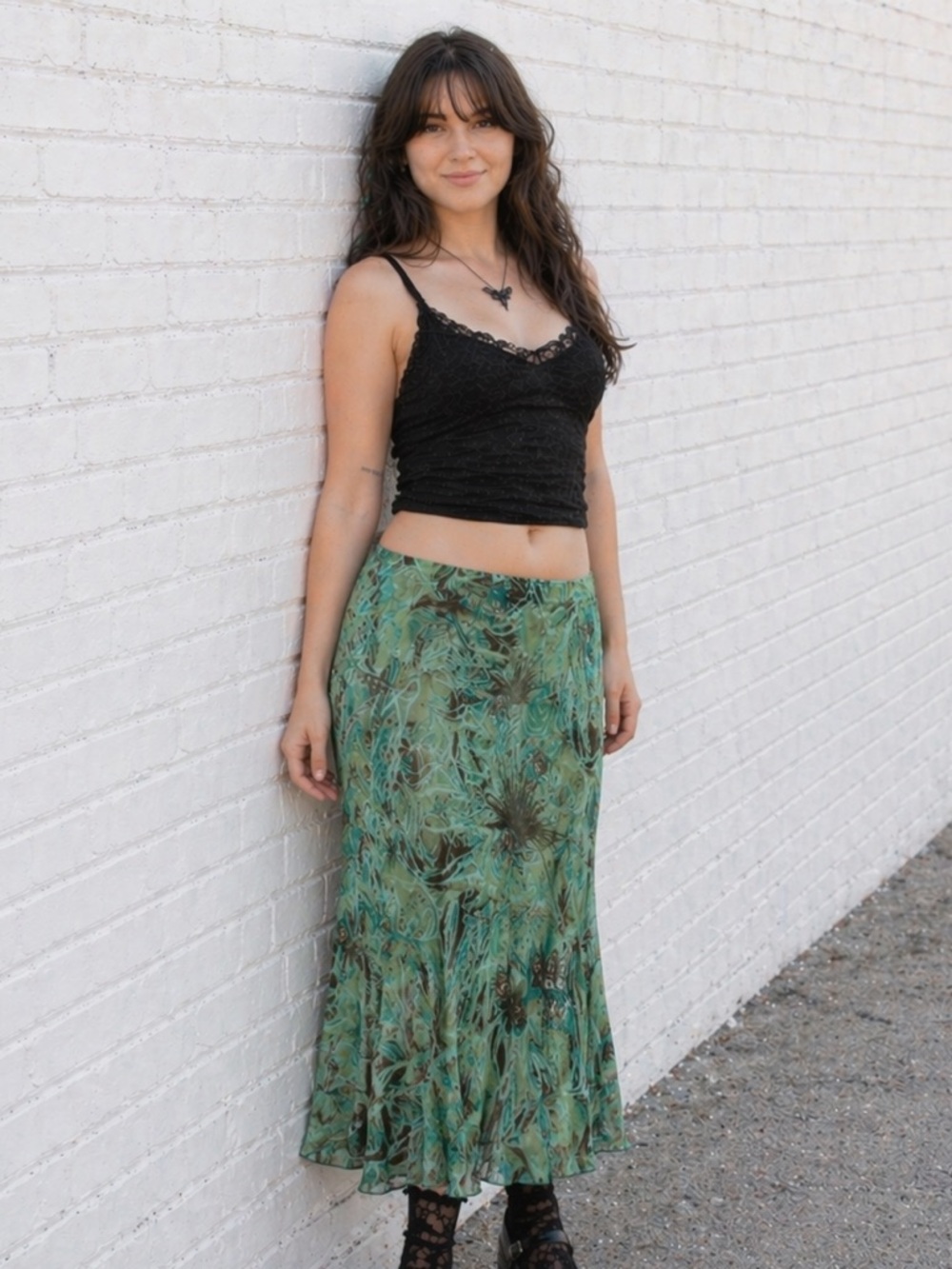 Vintage Y2K Mermaidcore Green Midi Skirt Sheer Mesh Womens Medium Low Rise 90s - Picture 2 of 12